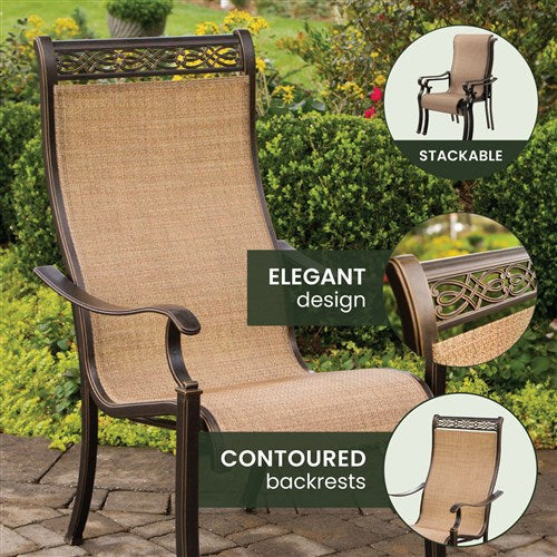 Hanover - Monaco 9pc: 8 Sling Dining Chairs, 42x84" Glass Top Table - Tan Sling/Glass-United Backyard