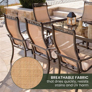 Hanover - Monaco 9pc: 8 Sling Dining Chairs, 42x84" Glass Top Table - Tan Sling/Glass-United Backyard