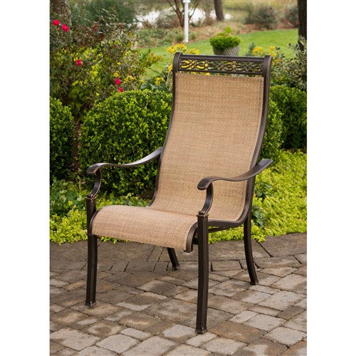 Hanover - Monaco 9pc: 8 Sling Dining Chairs, 42x84" Glass Top Table - Tan Sling/Glass-United Backyard