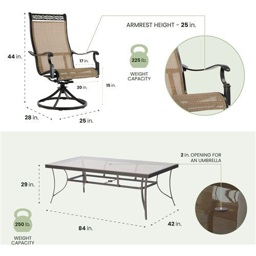 Hanover - Monaco 9pc: 8 Sling Swivel Rockers, 42x84" Glass Top Table - Tan Sling/Glass-United Backyard