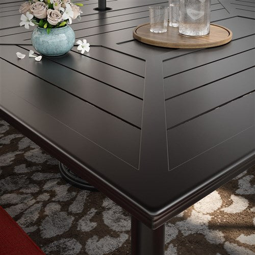 Hanover - Montclair 11pc: 10 Swivel Rockers, 60"x84" Rectangle Dining Table - Chili Red/Brown-United Backyard