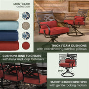 Hanover - Montclair 11pc: 10 Swivel Rockers, 60"x84" Rectangle Dining Table - Chili Red/Brown-United Backyard