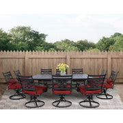 Hanover - Montclair 11pc: 10 Swivel Rockers, 60"x84" Rectangle Dining Table - Chili Red/Brown-United Backyard
