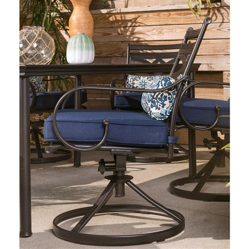 Hanover - Montclair 11pc: 10 Swivel Rockers, 60"x84" Rectangle Dining Table - Navy/Brown (MCLRDN11PCSW10-NVY)-United Backyard