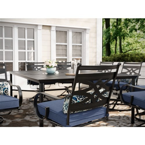 Hanover - Montclair 11pc: 10 Swivel Rockers, 60"x84" Rectangle Dining Table - Navy/Brown (MCLRDN11PCSW10-NVY)-United Backyard