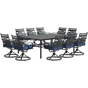 Hanover - Montclair 11pc: 10 Swivel Rockers, 60"x84" Rectangle Dining Table - Navy/Brown (MCLRDN11PCSW10-NVY)-United Backyard