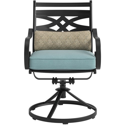 Hanover - Montclair 11pc: 10 Swivel Rockers, 60"x84" Rectangle Dining Table - Ocean Blue/Brown-United Backyard