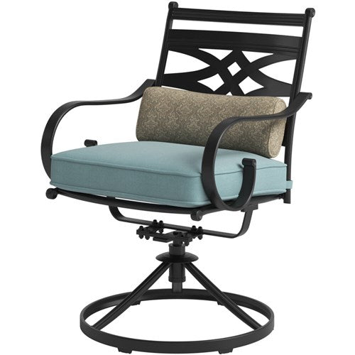 Hanover - Montclair 11pc: 10 Swivel Rockers, 60"x84" Rectangle Dining Table - Ocean Blue/Brown-United Backyard