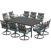 Hanover - Montclair 11pc: 10 Swivel Rockers, 60"x84" Rectangle Dining Table - Ocean Blue/Brown-United Backyard