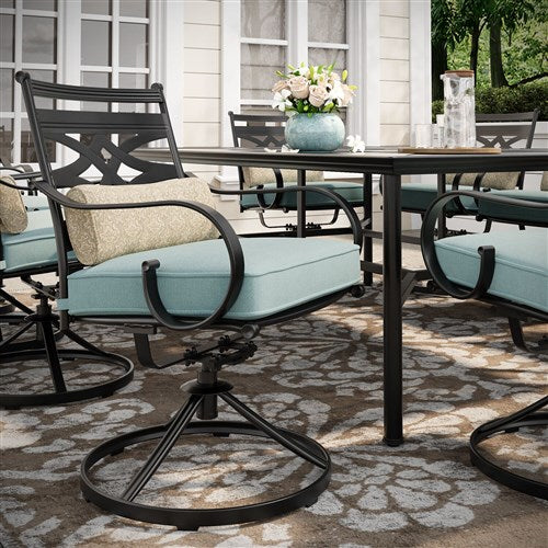 Hanover - Montclair 11pc: 10 Swivel Rockers, 60"x84" Rectangle Dining Table - Ocean Blue/Brown-United Backyard