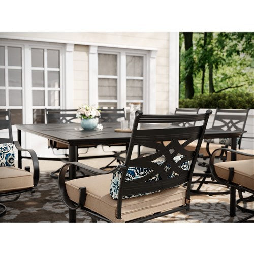 Hanover - Montclair 11pc: 10 Swivel Rockers, 60"x84" Rectangle Dining Table - Tan/Brown-United Backyard
