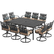 Hanover - Montclair 11pc: 10 Swivel Rockers, 60"x84" Rectangle Dining Table - Tan/Brown-United Backyard