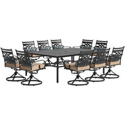Hanover - Montclair 11pc: 10 Swivel Rockers, 60"x84" Rectangle Dining Table - Tan/Brown-United Backyard