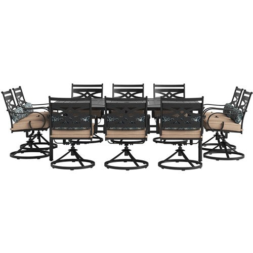 Hanover - Montclair 11pc: 10 Swivel Rockers, 60"x84" Rectangle Dining Table - Tan/Brown-United Backyard