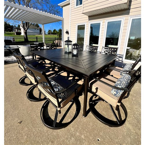 Hanover - Montclair 11pc: 10 Swivel Rockers, 60"x84" Rectangle Dining Table - Tan/Brown-United Backyard