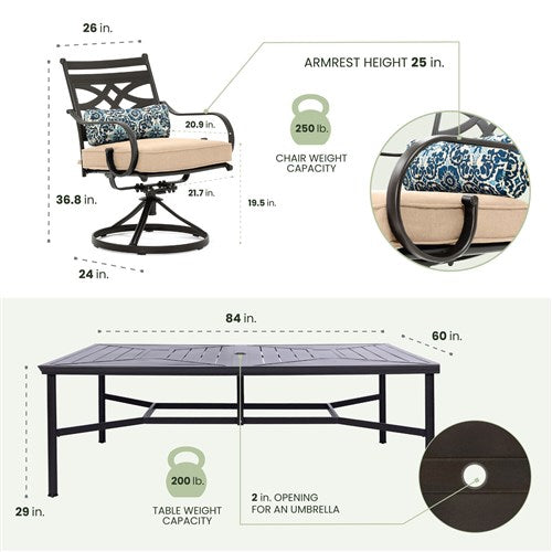 Hanover - Montclair 11pc: 10 Swivel Rockers, 60"x84" Rectangle Dining Table - Tan/Brown-United Backyard