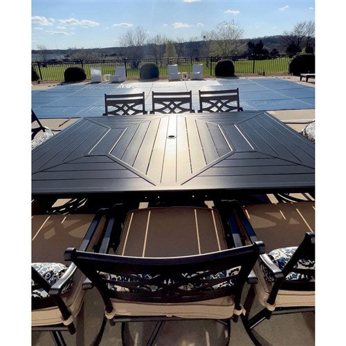 Hanover - Montclair 11pc: 10 Swivel Rockers, 60"x84" Rectangle Dining Table - Tan/Brown-United Backyard