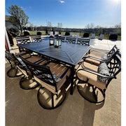 Hanover - Montclair 11pc: 10 Swivel Rockers, 60"x84" Rectangle Dining Table - Tan/Brown-United Backyard