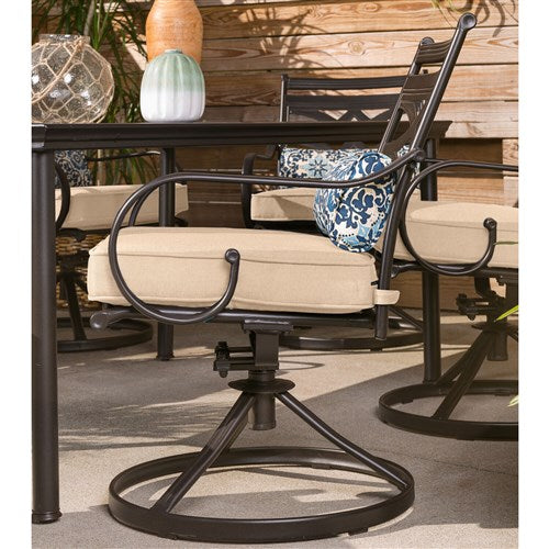Hanover - Montclair 11pc: 10 Swivel Rockers, 60"x84" Rectangle Dining Table - Tan/Brown-United Backyard
