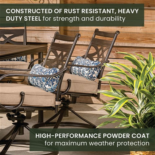 Hanover - Montclair 11pc: 10 Swivel Rockers, 60"x84" Rectangle Dining Table - Tan/Brown-United Backyard