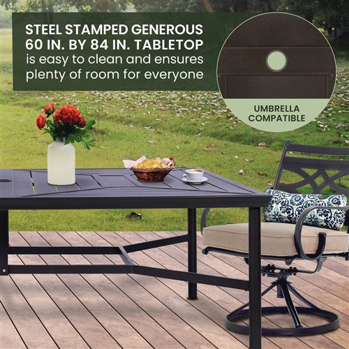 Hanover - Montclair 11pc: 10 Swivel Rockers, 60"x84" Rectangle Dining Table - Tan/Brown-United Backyard