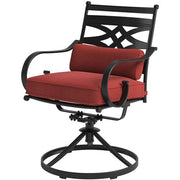 Hanover - Montclair 11pc: 10 Swivel Rockers, 60"x84" Table, Umbrella, Base - Chili Red/Brown-United Backyard