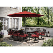 Hanover - Montclair 11pc: 10 Swivel Rockers, 60"x84" Table, Umbrella, Base - Chili Red/Brown-United Backyard