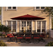 Hanover - Montclair 11pc: 10 Swivel Rockers, 60"x84" Table, Umbrella, Base - Chili Red/Brown-United Backyard