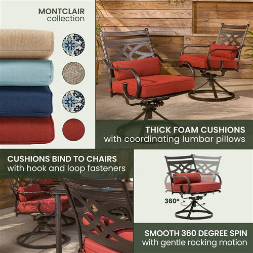 Hanover - Montclair 11pc: 10 Swivel Rockers, 60"x84" Table, Umbrella, Base - Chili Red/Brown-United Backyard