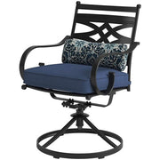 Hanover - Montclair 11pc: 10 Swivel Rockers, 60"x84" Table, Umbrella, Base - Navy/Brown-United Backyard