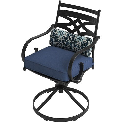 Hanover - Montclair 11pc: 10 Swivel Rockers, 60"x84" Table, Umbrella, Base - Navy/Brown-United Backyard