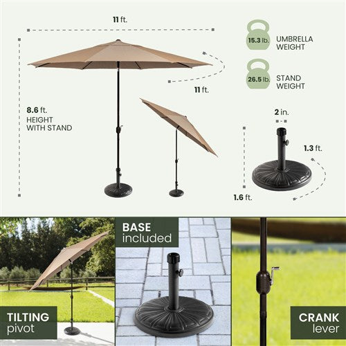 Hanover - Montclair 11pc: 10 Swivel Rockers, 60"x84" Table, Umbrella, Base - Tan/Brown-United Backyard