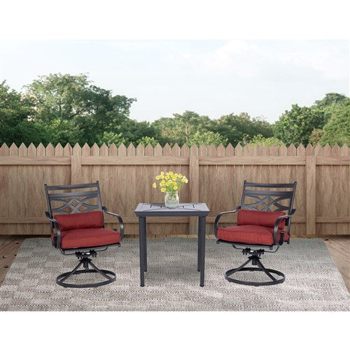 Hanover - Montclair 3pc: 2 Swivel Rockers, 27" Square Bistro Table - Chili Red/Brown-United Backyard