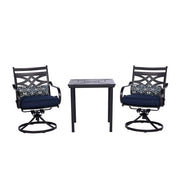 Hanover - Montclair 3pc: 2 Swivel Rockers, 27" Square Bistro Table - Navy/Brown-United Backyard