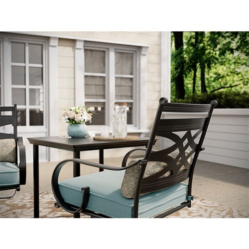 Hanover - Montclair 3pc: 2 Swivel Rockers, 27" Square Bistro Table - Ocean Blue/Brown-United Backyard