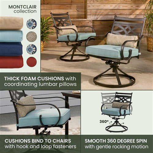 Hanover - Montclair 3pc: 2 Swivel Rockers, 27" Square Bistro Table - Ocean Blue/Brown-United Backyard