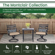 Hanover - Montclair 3pc: 2 Swivel Rockers, 27" Square Bistro Table - Tan/Brown-United Backyard