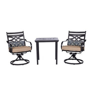 Hanover - Montclair 3pc: 2 Swivel Rockers, 27" Square Bistro Table - Tan/Brown-United Backyard