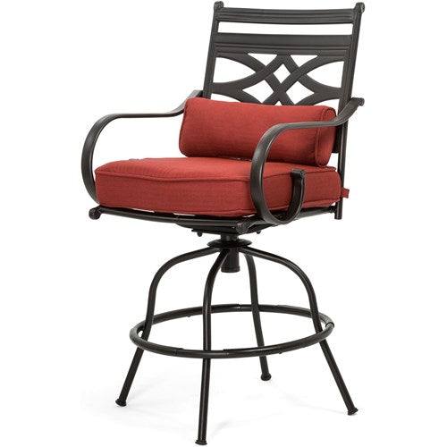 Hanover - Montclair 3pc High Dining: 2 Swivel Chairs, 33" Square High Dining Table - Chili Red/Brown-United Backyard