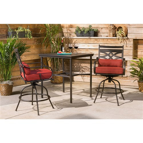 Hanover - Montclair 3pc High Dining: 2 Swivel Chairs, 33" Square High Dining Table - Chili Red/Brown-United Backyard