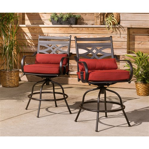 Hanover - Montclair 3pc High Dining: 2 Swivel Chairs, 33" Square High Dining Table - Chili Red/Brown-United Backyard