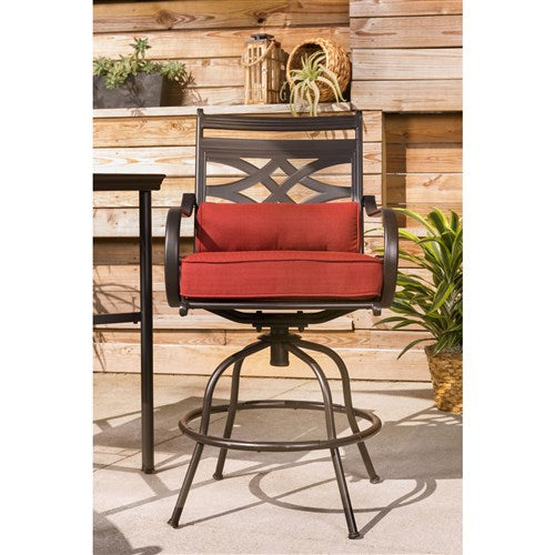 Hanover - Montclair 3pc High Dining: 2 Swivel Chairs, 33" Square High Dining Table - Chili Red/Brown-United Backyard