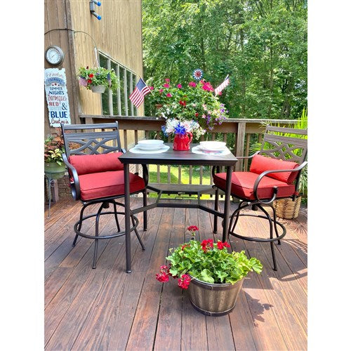 Hanover - Montclair 3pc High Dining: 2 Swivel Chairs, 33" Square High Dining Table - Chili Red/Brown-United Backyard