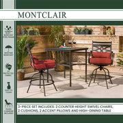 Hanover - Montclair 3pc High Dining: 2 Swivel Chairs, 33" Square High Dining Table - Chili Red/Brown-United Backyard