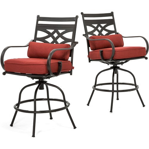 Hanover - Montclair 3pc High Dining: 2 Swivel Chairs, 33" Square High Dining Table - Chili Red/Brown-United Backyard