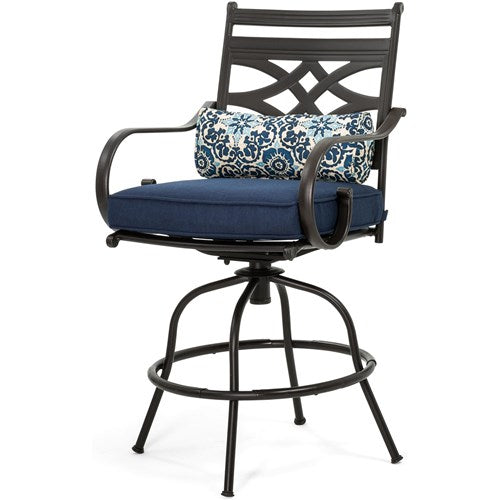 Hanover - Montclair 3pc High Dining: 2 Swivel Chairs, 33" Square High Dining Table - Navy/Brown-United Backyard