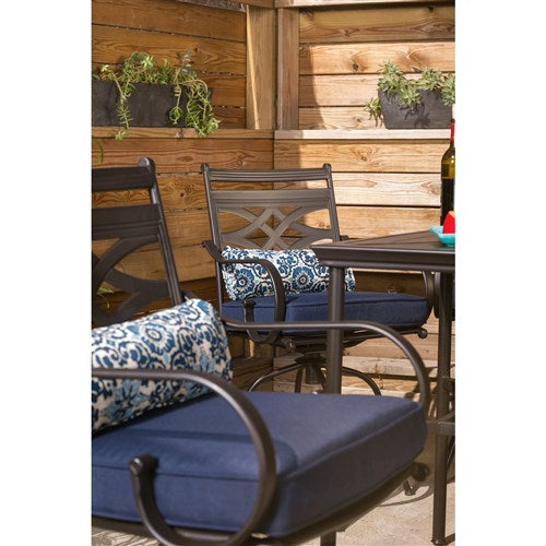 Hanover - Montclair 3pc High Dining: 2 Swivel Chairs, 33" Square High Dining Table - Navy/Brown-United Backyard