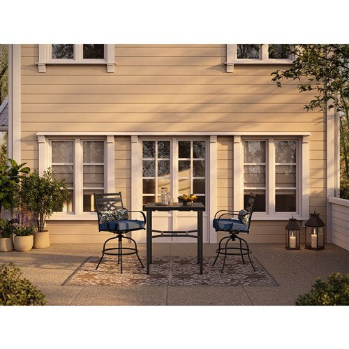 Hanover - Montclair 3pc High Dining: 2 Swivel Chairs, 33" Square High Dining Table - Navy/Brown-United Backyard