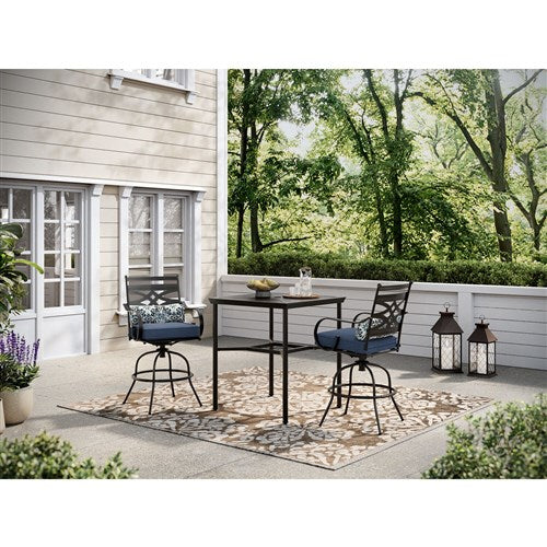 Hanover - Montclair 3pc High Dining: 2 Swivel Chairs, 33" Square High Dining Table - Navy/Brown-United Backyard