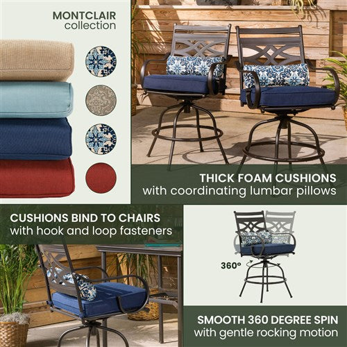 Hanover - Montclair 3pc High Dining: 2 Swivel Chairs, 33" Square High Dining Table - Navy/Brown-United Backyard